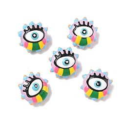 Бледно-Розовый Выпечка окрашенные стеклянные бусины, неровный плоский круглый с дурным глазом, с эмалью, розовый жемчуг, 16~17x16~17x11~12 мм, отверстие : 1.2 мм