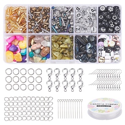 Mixed Color Natural Mixed Stone Chip Beads DIY Jewelry Set Making Kit, Including Acrylic & Glass Seed Beads, Natural Jade & Mixed Stone Chip Beads, Natural Shell Beads, Iron Earring Hooks & Jump Rings & Pin & End Chain, Zinc Alloy Clasps, Elastic Thread, Mixed Color, Beads: 109.5g/set