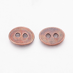 Red Copper Tibetan Style Buttons, Cadmium Free & Nickel Free & Lead Free, Oval, Red Copper, 14x11x1mm, Hole: 2mm
