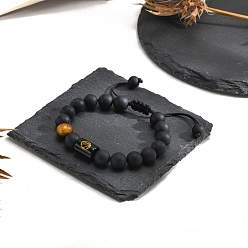 Basketball Браслет из плетеных бусин из натурального черного агата (окрашенного и нагретого), с глаз тигра, баскетбол, 7-1/8~10-1/4 дюйм (18~26 см)