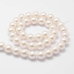 Floral White Shell Pearl Bead Strands, Loose Beads for Jewelry Making, Grade A, Round, Floral White, 8mm, Hole: 1mm, about 47pcs/strand, 15.5 inch