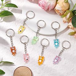 Платина Светящиеся подвески из прозрачной смолы с железными разрезными кольцами для ключей, форма кошки, платина, 83.5 мм, 7 шт / комплект