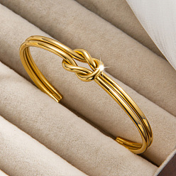 Golden 304 Stainless Steel Open Cuff Bangles, Knot, Golden, Inner Diameter: 2.36 inch(6cm)