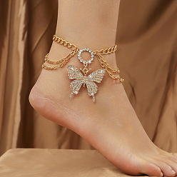 Золотой Сплав кристалл горный хрусталь многослойные бабочки подвески браслеты для женщин, золотые, 7-7/8 дюйм (200 мм)
