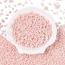 Pink Непрозрачные цвета блестящие стеклянные бусины, окрашенные, 2-луночное, овальные, розовые, 5~6x2.5~3.5x3 мм, отверстие : 0.7~0.9 мм, Около 7500 шт / фунт