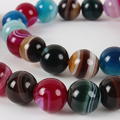 Mixed Color Natural Gemstone Agate Round Bead Strands, Dyed, Mixed Color, 10mm, Hole: 1mm, about 38pcs/strand, 14.96 inch