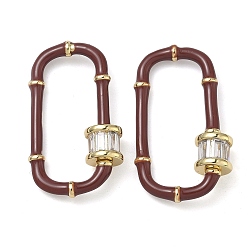 Кокосово-Коричневый Овальный латунный микропаве прозрачный кубический цирконий фиксирующий карабин, с эмалью, долговечный, стойки покрытие, без свинца и без кадмия, реальный 18 k позолоченный, кокосового коричневый, 29.5x17 мм