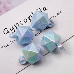 Light Sky Blue UV Plating Rainbow Iridescent Acrylic Pendants, Faceted, Cube, Light Sky Blue, 21x16x16mm, Hole: 3.8mm