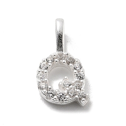 Letter Q 925 серебро 925 пробы с подвесками из циркония, буквы, Буква Q, 10.5x6x1.5 мм, отверстие : 2.5x1.5 мм