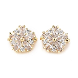 Прозрачный Проставки из латуни и кубического циркония, снежинка, золотые, прозрачные, 10.5x12x2 мм, отверстие : 1.5 мм