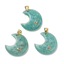 Амазонит Природные подвески амазонит, с микропаве из кубического циркония на латунной основе и фурнитурой из нержавеющей стали., Луна прелести, золотые, 201 мм, отверстие : 23x21x6.5 мм