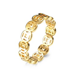 Настоящее золото 18K Палец кольца из нержавеющей стали, медные монеты, реальный 18 k позолоченный, размер США 6 (16.5 мм)