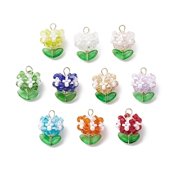 (52) Непрозрачная лаванда Стеклянные подвески, цветок, со стеклянными бусинами и 304 петлей из нержавеющей стали, граненые, разноцветные, 22x15.5 мм, отверстие : 3 мм