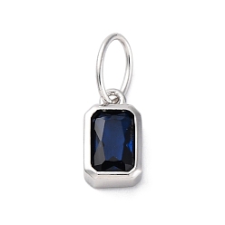 Полуночно-синий 925 подвески из стерлингового серебра с кубическим цирконием., цвета, прямоугольные, темно-синий, 8x5x2 мм, отверстие : 5x3 мм