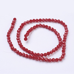 Red Faceted(32 Facets) Glass Beads Strands, Round, Red, 4mm, Hole: 1mm, about 88~90pcs/strand, 28~30cm