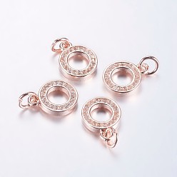 Розовый Позолоченный Долговечные латунные микропрофили кубические циркониевые прелести, кольцо, Настоящее розовое золото покрыто, 9.5x2 мм, отверстие : 3 мм