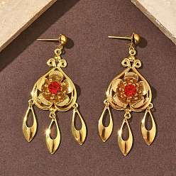 Золотой Серьги-люстры из гальванизированной латуни, цветок, золотые, 63x28.5 мм