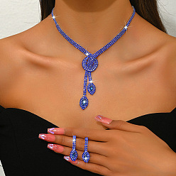 Сапфир Комплекты серег и ожерелий из латуни с конским глазом и стразами, сапфир, 255 мм