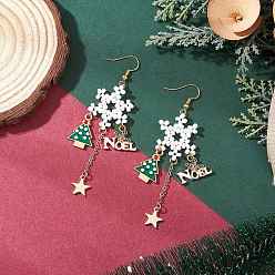 Золотой Болтаться серьги сплава эмали, снежинка, с 304 прелестей из нержавеющей стали, золотые, 83 мм