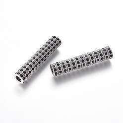Real Platinum Plated Brass Micro Pave Cubic Zirconia Beads, Tube Beads, Black, Real Platinum Plated, 29.5x6mm, Hole: 2.5mm