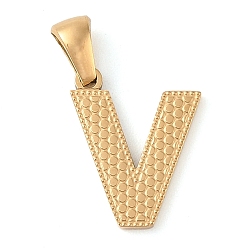 Letter V Вакуумное покрытие pvd 304 подвески из нержавеющей стали, золотые, буквенное очарование, Буква V, 17x13x1.5 мм, отверстие : 5x3 мм