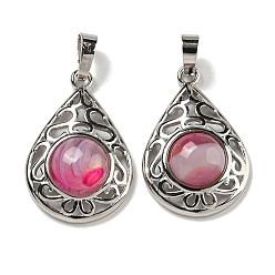 Полосатый Агат Подвески из натурального полосатого агата, покрытие стойки латунные полые слезы подвески, без кадмия и без свинца, платина, 29.5x19.5x7.5 мм, отверстие : 7.5x5 мм