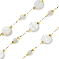 Настоящее золото 18K 304 кабельные цепи из нержавеющей стали, с оболочкой, ионное покрытие (ip), пайки, с катушкой, плоско-круглые, реальный 18 k позолоченный, 8x3 мм и 4 мм, около 32.81 футов (10 м) / рулон