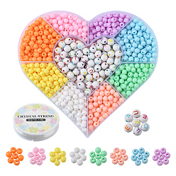 Mixed Color DIY Round Letter Beads Bracelet Making Kit, Including Opaque & Horizontal hole Letter Round Acrylic Beads, Elastic Thread, Mixed Color, Beads: 1260pcs/set
