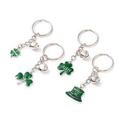Dark Green Alloy Enamel Clove & Hat Pendants Keychains, with Platinum Plated Iron Split Key Rings and Bell, Dark Green, 7.2cm