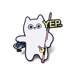 Озёрно--синий Эмалевые значки с изображением белой кошки на рыбалке, булавки для лацканов из сплава для одежды рюкзака, Плут синий, 29.5x30 мм