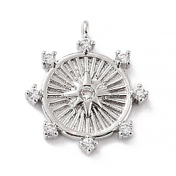 Платина Кулоны из экологически чистой латуни с прозрачным кубическим цирконием, без кадмия и без свинца, круглые, платина, 17x15x2.5 мм, отверстие : 1 мм