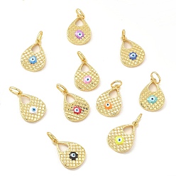 Mixed Color Brass Pendants, with Enamel, Real 18K Gold Plated, Long-Lasting Plated, Teardrop with Evil Eye Charm, Mixed Color, 34x23.5x6mm, Hole: 10x7mm