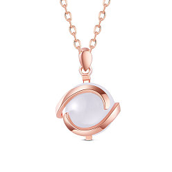 Rose Gold 925 Sterling Silver Pendant Necklace, with Opal, Round, White, Rose Gold, 17.72 inch(45cm)