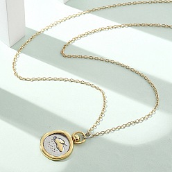 Водолей Латунные ожерелья с подвесками таро «Двенадцать созвездий», плоско-круглые, реальный 18 k позолоченный, Водолей, 17.72 дюйм (45 см)