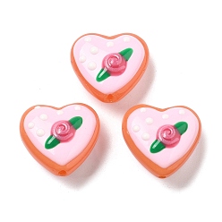 Бледно-Розовый Бусины из стеклянной эмали, окрашенные методом запекания, Сердце со цветками , розовый жемчуг, 19.5x20.5x10 мм, отверстие : 1.2 мм