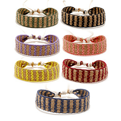 Stripe Набор браслетов из хлопкового плоского шнура, плетеные регулируемые браслеты в этническом стиле из восковых веревок, полоса, 6-7/8 дюйм (17.5 см), 7 шт / комплект