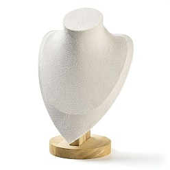 Белый Стенды для ожерелья из микрофибры, Desktio держатель для ожерелья в форме бюста на деревянной основе, белые, 18.5x11.4x31 см