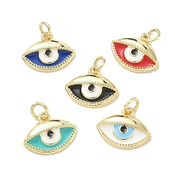 Mixed Color Brass Enamel Pendants, Evil Eye Charms, Rack Plating, Long-Lasting Plated, Cadmium Free & Lead Free, Real 18K Gold Plated, Mixed Color, 12.5x15.5x3.5mm, Hole: 2.5mm