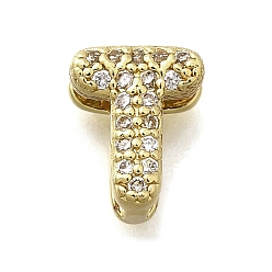 Letter T Латунные микро-паве кубические цирконии буквы многорядные звенья, без свинца и без кадмия, реальный 18 k позолоченный, Письмо T, 8.5x6.5x4.5 мм, отверстие : 2x1.5 мм