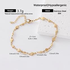 Heart Vintage 304 Stainless Steel Link Chain Bracelets for Women, Golden, Heart, 9.06 inch(23cm)
