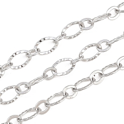 Нержавеющая Сталь Цвет 304 цепи из текстурированной нержавеющей стали с овальными звеньями, пайки, с катушкой, цвет нержавеющей стали, 7.5x5x0.8 мм