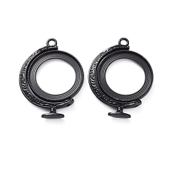 Electrophoresis Black Alloy Open Back Bezel Pendants, Rotating Pendants, for DIY UV Resin, Epoxy Resin, Pressed Flower Jewelry, Terrestrial Globe, Electrophoresis Black, 41x31x5mm, Hole: 2.5mm