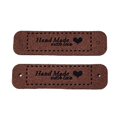 Coconut Brown Imitation Leather Label Tags, with Holes & Word Hand Made with love, for DIY Jeans, Bags, Shoes, Hat Accessories, Rounded Rectangle, Coconut Brown, 15x55mm