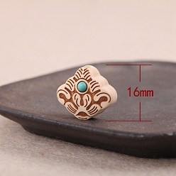 Rhombus Pappelholzperlen, mit synthetischen Türkis, Karo, 16x19x9 mm