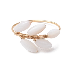 Light Gold Окрашенные кольца на палец из натуральной оболочки из медной проволоки для женщин, лист, золотой свет, 14 мм, внутренний диаметр: 19 мм