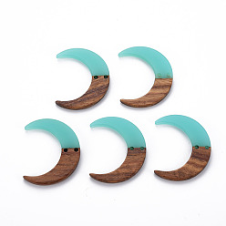 Turquoise 2-Hole Resin & Walnut Wood Buttons, Moon, Turquoise, 38x31x2~3mm, Hole: 2mm