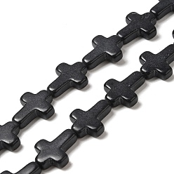 Черный Синтетические бусины, окрашенные в бирюзовый цвет, религия крест, чёрные, 15.5x12x4 мм, отверстие : 1.4 мм, около 24~26 шт / нитка, 14.96''~16.14'' (38~41 см)