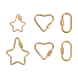 Mixed Shapes 6 шт. 6 стили 304 застежки для брелоков из нержавеющей стали, брелоки с винтовым карабином, золотые, разнообразные, 14x25 мм