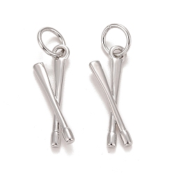 Платина Подвески из латуни с покрытием из настоящего золота 18k, с прыжковых колец, долговечный, без свинца и без кадмия, барабанная палочка, платина, 19.5x6x1.5 мм, Перейти кольцо: 6x0.5 мм, 4.5 mm внутреннего диаметра.