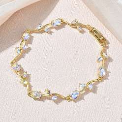 Claro AB Pulseras de eslabones de flores de latón y cristal, chapado en rack, larga duración plateado, sin plomo y el cadmio, real 18 k chapado en oro, claro ab, 8.11 pulgada (20.6 cm)